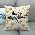 Detail of linen Valentine's Day pillowcase with gold heart and Happy Valentine's Day text - Happy Valentines Day Slogan(10)