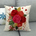 Detailed texture of linen pillowcase with red peony flowers and heart pattern - Peony Bow Red Heart Style (16)