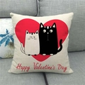 Macro detail of linen Valentine's Day cushion cover with two cats and red heart print - Big Red Heart Two Cats Style (5)
