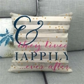 Detail von Leinen-Kissenbezug mit rosa & they lived HAPPILY ever after Schriftzug - Grau Weiße Streifen Polka Dots (3)