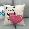 Linen Valentine's Day throw pillow cover featuring a cute panda holding a pink heart - Panda Holding Big Heart Style (17)