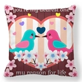 Peach skin pillow case with heart and birds illustration for Valentine's Day gift - 45x45cm / Cherry Blossom Heart Birds Style (38)