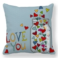 Blue peach skin pillowcase with LOVE YOU text, colorful hearts and white polka dots - 45x45cm / Light Blue Polka Dot Bottle Filled with Hearts Style (21)