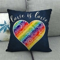 Linen pillowcase with love is love rainbow mandala heart on a gray sofa background - Blue Rainbow Mandala Heart (12)