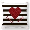 Love You pillowcase with black white stripes and a red glitter heart design - Striped Background Love You (22)