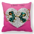Pink peach skin pillowcase with jeweled rats and Love You text for Valentine's Day - 45x45cm / Bright Pink Glitter Heart Cartoon Mouse Style (40)