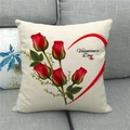 Linen Valentine's Day cushion cover with red roses and heart on a cozy grey sofa - Red Rose Heart (20)
