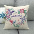 Detailed macro view of the linen fabric texture and floral heart print on the pillow cover - To My Valentine Wreath Style(3) / 18x18 Inch / Off White
