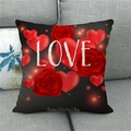 Linen pillow cover with Happy Valentine's Day text and red roses on black background - 45x45cm / Black LOVE Style (2)