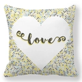 Peach skin square pillowcase with pixel heart love pattern in yellow and blue colors - Polka Dot Pixel Heart (23)