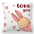 Peach skin pillow case with cartoon bunny and love you print for Valentines Day - 45x45cm / Warm Cartoon Rabbit Pink Heart Style (37)