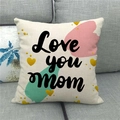 Close-up of Love You Mom linen pillow cover on a grey sofa with textured fabric detail - 45x45cm / Love you mom Style (6)