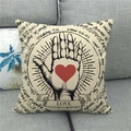 Detail of linen pillowcase with hand and red heart pattern on a grey sofa background - 45x45cm / Retro Graffiti Palm Style (9)