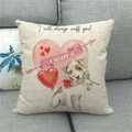 Leinen-Kissenbezug mit Hunde- und Herz-Illustration auf einem grauen Sofa - Hund mit Fliege Stil(18)