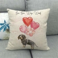 Leinen-Kissenbezug Detail mit Aquarell-Dackel und Live Love Wag Woof Aufdruck - Dackel mit Luftballons Stil(19)