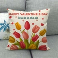 Linen Valentine's Day pillow cover with tulips and hearts on a sofa scene - 45x45cm / Tulip Red Heart Style (16)