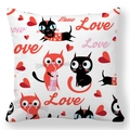 Square peach skin pillowcase with cute cartoon cats and red hearts for Valentine's Day - 45x45cm / Red Black and White Minimalist Cartoon Cat Style (34)