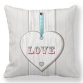 Detail of peach skin pillowcase with LOVE print and faux wood grain texture for home decor - Wood Grain LOVE Tag Style (11)