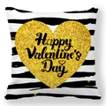 Valentine's Day square pillowcase with black white stripes and golden glitter heart - Striped Background Glitter Heart (27)