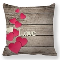 Detail of wooden texture pillowcase with red hearts and white Love text for Valentine - Retro Wood Love Style (14)