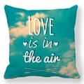 Detail of teal sky print pillowcase with LOVE is in the air white artistic text - Cloudy Sky LOVE Style (17)