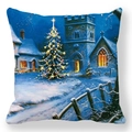 Cartoon oil painting Christmas pillowcase with snowy village and glowing tree - Bright Night Christmas Tree (28)