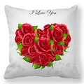 Detail of red rose heart pattern with I Love You text on a white square pillow cover - Rose Heart I Love You Style (18)