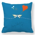 Blue Valentine's Day peach skin pillowcase with multi-language Love print and white doves - Bright Blue Illustration Doves And Heart Style (37) / 18x18 Inch