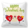 White peach skin pillowcase with HAPPY Valentine's day text and red hearts illustration - 45x45cm / Holiday Celebration Cartoon Hearts Drinking Style (27)