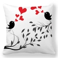 White peach skin pillowcase with black birds on branches and red hearts print - Black Bird and Red Hearts Style (26)