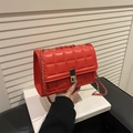 Chic quilted red crossbody bag with silver twist lock and chain strap for women - Red