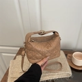 Chic khaki quilted handbag with heart stitching and gold metal clasp for women - Khaki