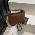 Elegant dark brown leopard print crossbody bag with gold buckle and suede texture - Brown