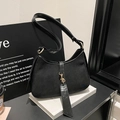 Minimalist black matte crescent hobo bag with gold hardware and smooth shoulder strap - Black