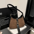 Retro brown suede crescent moon shoulder bag with elegant gold metal buckle and leather strap - Brown