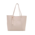 Borsa tote minimalista in pelle PU beige con doppie spalline e tasca frontale - Bianco