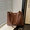 Bolso tote marrón de gran capacidad en cuero sintético con letras doradas para diario - Marrón