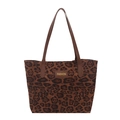 Stilvolle Shopper-Tasche mit Leopardenmuster, braunen Ledergriffen und Fashion-Label - Braunes Leopardenmuster