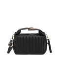Bolso bandolera trenzado negro estilo dumpling con hebilla dorada y correa de cuero - Negro