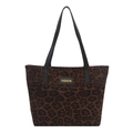 Minimalistische Tasche mit Leopardenmuster, großem Fassungsvermögen und schwarzen Henkeln - Leopard Kaffee