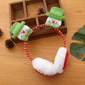 Orejeras navideñas festivas con decoraciones de muñeco de nieve y piel sintética blanca - Muñeco de Nieve