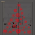 Detail of red snowflake static window clings arranged in a tree shape on a glass door - Red Snowflake Tree Style (DR-82)