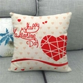 Linen Valentine's Day pillow cover with Happy Valentine's Day text and red hearts - 45x45cm / Heart Gift Bag Style (30)