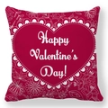 Red peach skin square throw pillow cover featuring Happy Valentine's Day heart design - Red Base White Floral Heart (25)