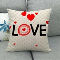 Beige linen Valentine pillow cover with LOVE text and red hearts on grey dots base - 45x45cm / Grey Polka Dot Heart LOVE Style