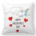 White peach skin pillow case with hand-drawn cat and Happy Valentine's Day text - White Cat With Blue Vase Illustration Style (21) / 18x18 Inch