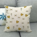 Square linen pillow cover with yellow heart and butterfly prints on blue plaid pattern - Light Blue Gingham Cartoon Heart(20)