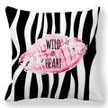 Zebra pattern pillowcase featuring a pink lip print with WILD AT HEART text - Zebra Pink Lips Style
