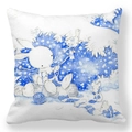 Detailed watercolor illustration of bunnies knitting on a white peach skin pillowcase - Blue Watercolor Knitting Bunny Style (2)
