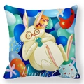 Detail of Happy Easter pillowcase featuring a cartoon rabbit and colorful eggs print - Blue Glasses Bunny and Eggs Style (7)